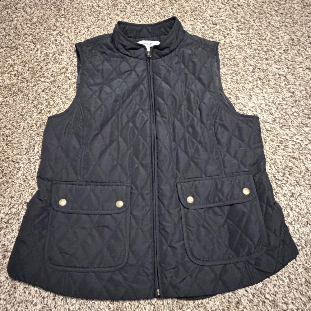 Croft & Barrow Womens XL Black Quilted Vest Full Zip Mock Neck Adjustable Waist